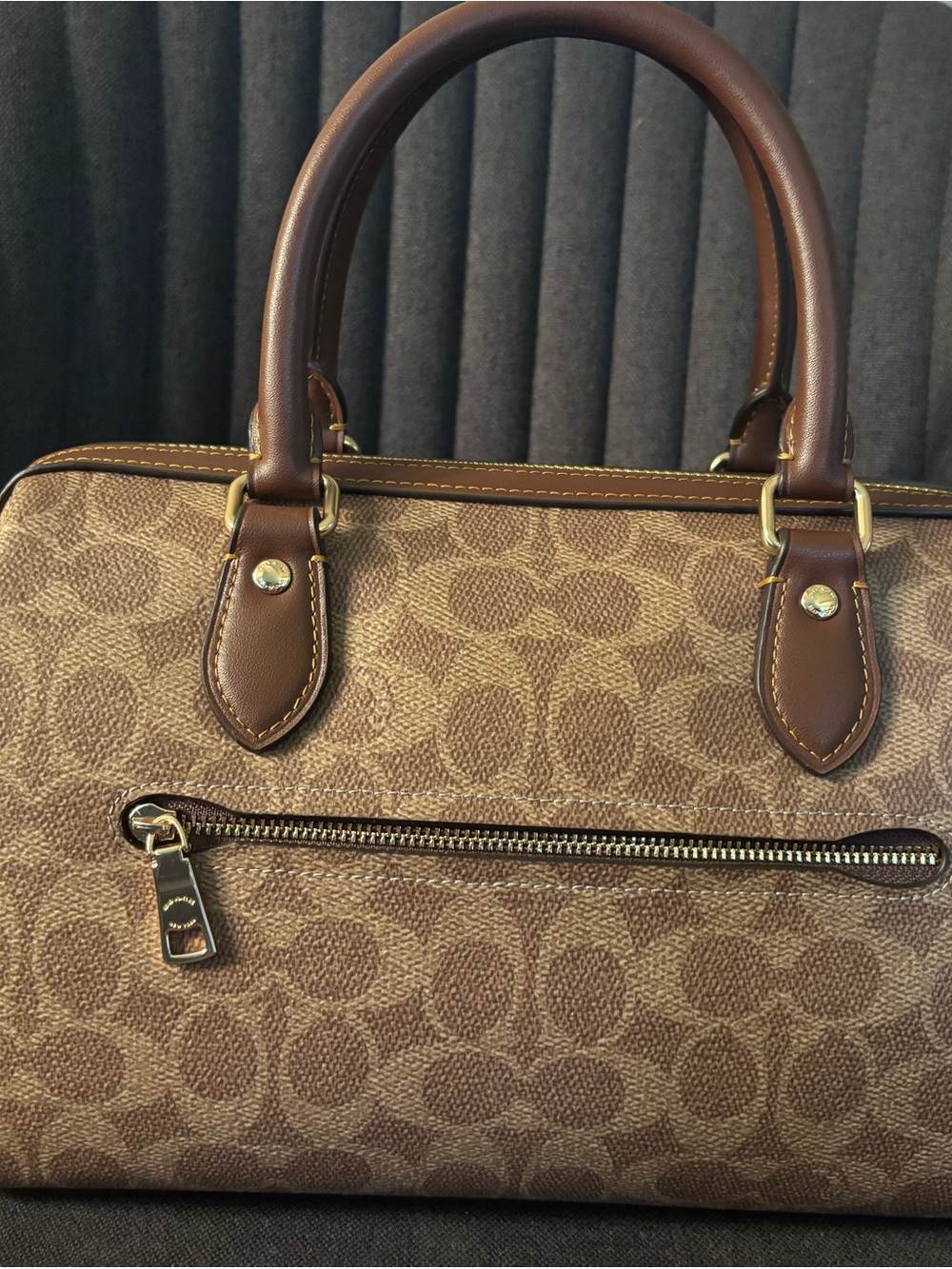 Coach Rowan Satchel in Brown/Tan Signature Canvas (Medium Size) - Picture 3 of 6